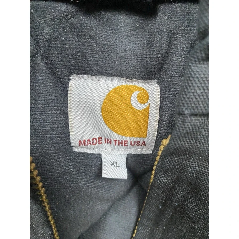 Carhartt J140 Blk Canvas Hooded Jacket Mens Sz XL Black USA Made Quilt Lined